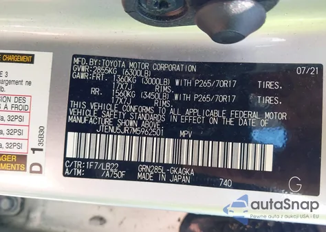 2021 Toyota 4Runner Sr5 Premium из США, поврежденный, VIN JTENU5JR7M5962501